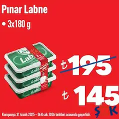 PINAR LABNE 3X180 G fiyat ve kampanya bilgisi